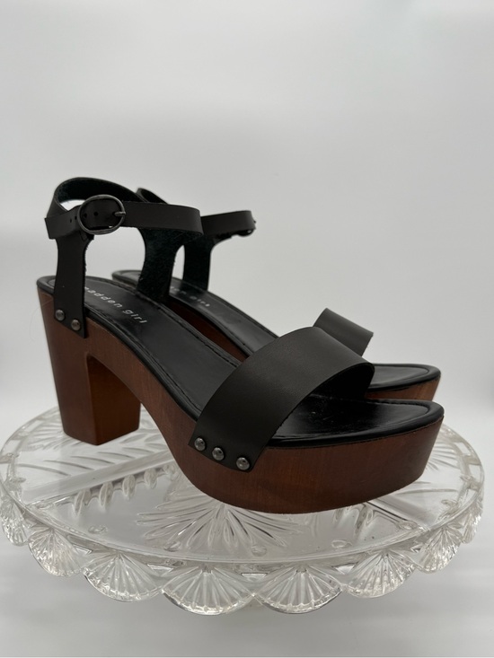 Madden Girl Shoes - Madden Girl Black Leather Platform Sandals with Wood-Effect Heel